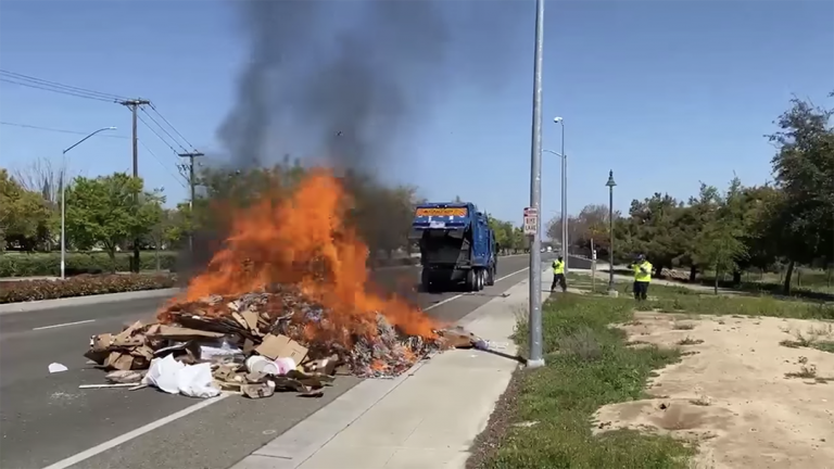 Large Trash Fire Shuts Down Willow Avenue